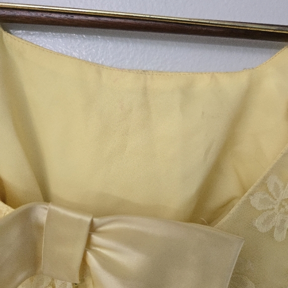 Vintage Union Made Yellow Spring Easter Dress Floral Lace Overlay Sheer Size 10 - Picture 15 of 16